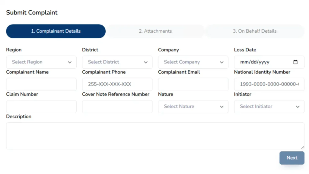 Enter complaint details