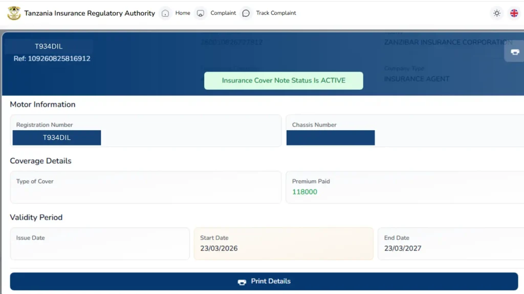 insurance verification by Chassis Number